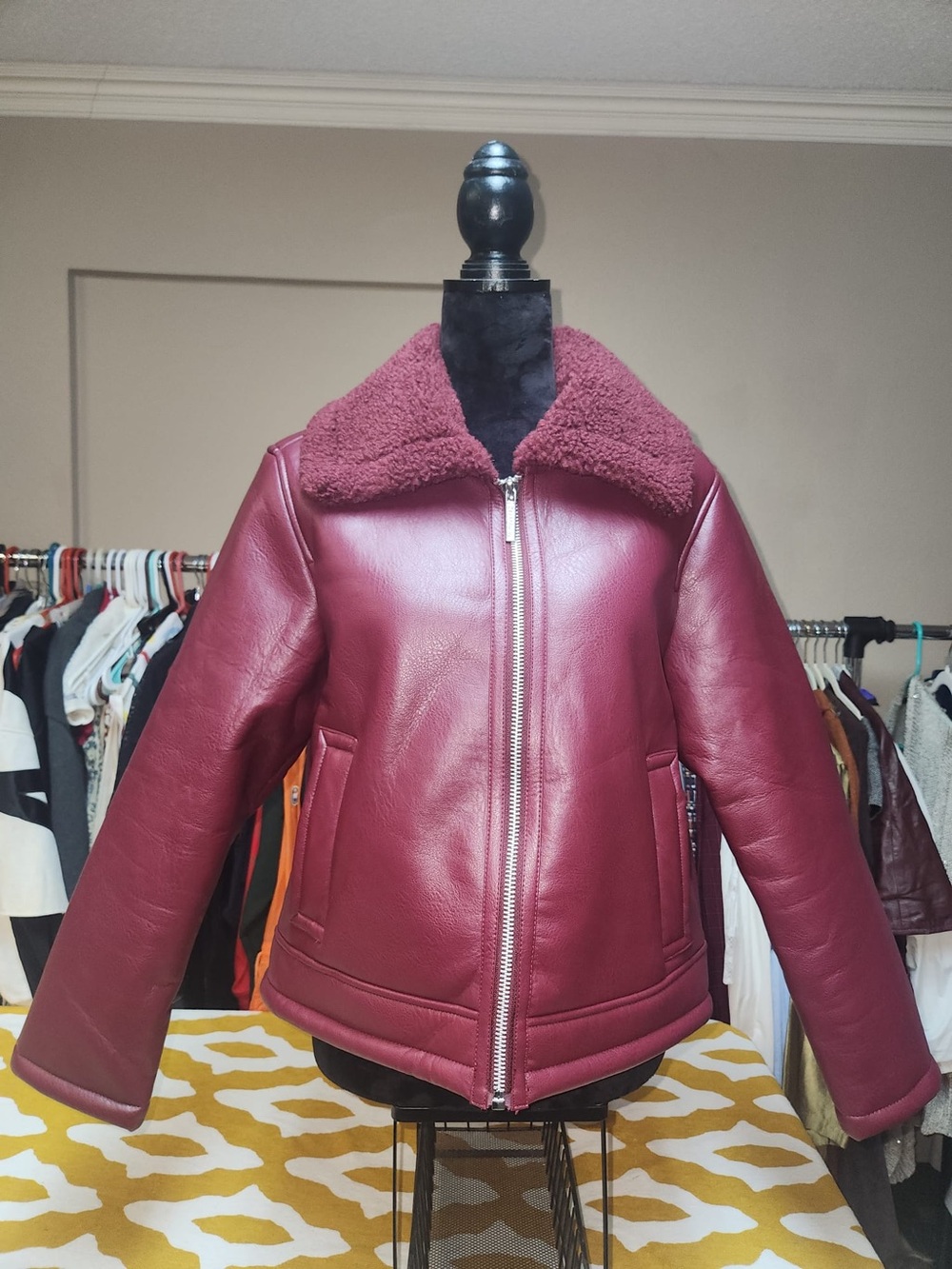BearPaw Burgundy Teddy Shearling Jacket